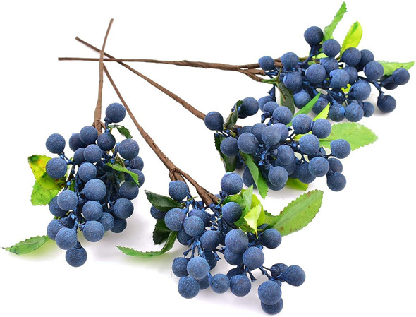 HUIANER Artificial Berries, 4pcs Artificial Blueberry with Stems Christmas Lifelike Fruits Fake Blueberries Simulation Flowers for Valentine's Day DIY Bridal Bouquet Home Decoration