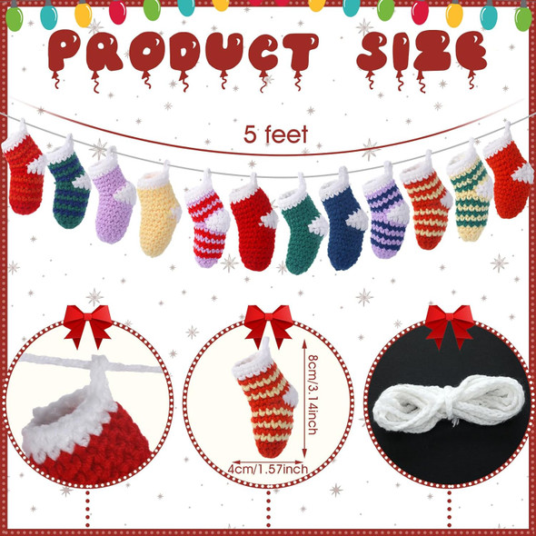 ﻿HunnmingRe Christmas Garland 6.56Ft Cute Stocking Christmas Decor Crochet Christmas Stocking Garland Decorations Indoor Knitted Hanging Stocking Ornaments for Xmas Tree Mantel Supplies