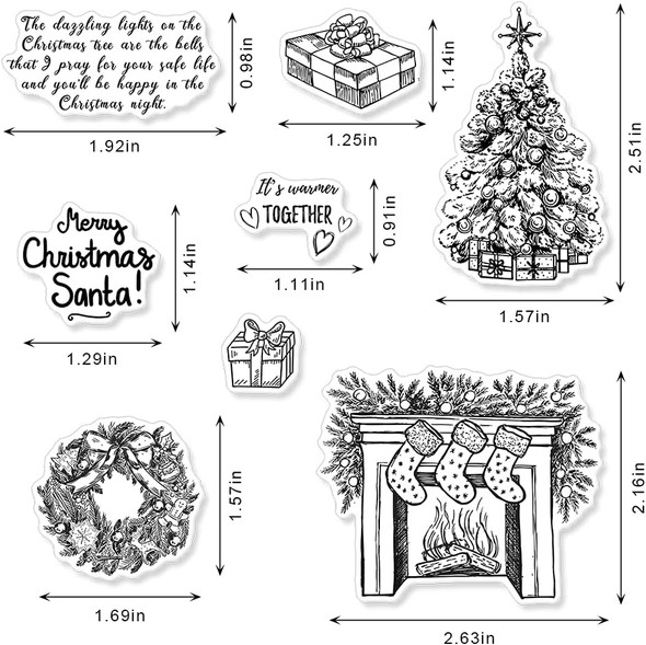 Christmas Fireplace Wreath Tree Clear Stamps for Card Making Scrapbooking Crafting DIY Decorations, Christmas Words Transparent Silicone Seal Stamps for Embossing Album Crafts