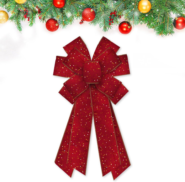Hying Large Christmas Bows for Wreath, Christmas Wreath Bow Glitter Red Velvet Bows Xmas Tree Topper Bows Ornaments for Front Door Year Christmas Party Decoration Supplies