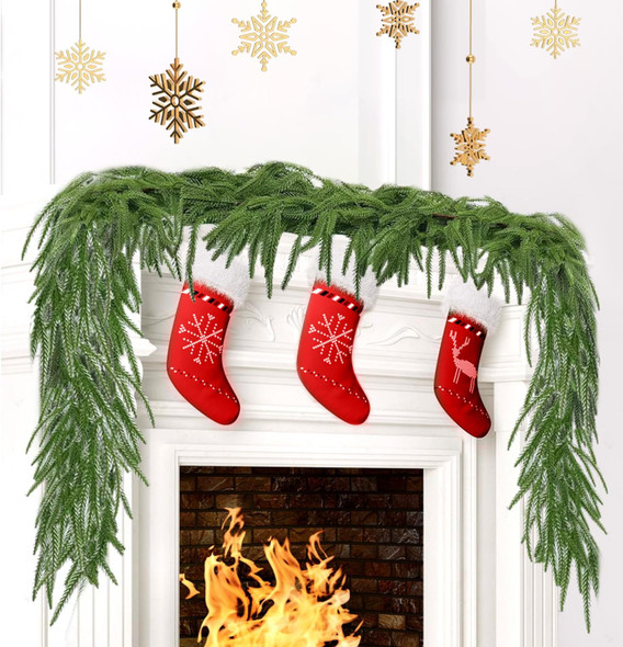 Artificial Norfolk Pine Garlands, Real Touch Winter Pine Garland, Green Artificial Greenery Garland for Table, Indoor, Mantle, Wall, Outdoor Christmas Decorations (6 FT)