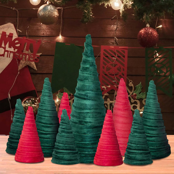 Iceyyyy 10 Pcs Rustic Christmas Velvet Tree Set-Modern Velvet Cones Tabletop Trees-Handmade Tabletop Trees Centerpiece for DIY Xmas Holiday Home Entryway Decor