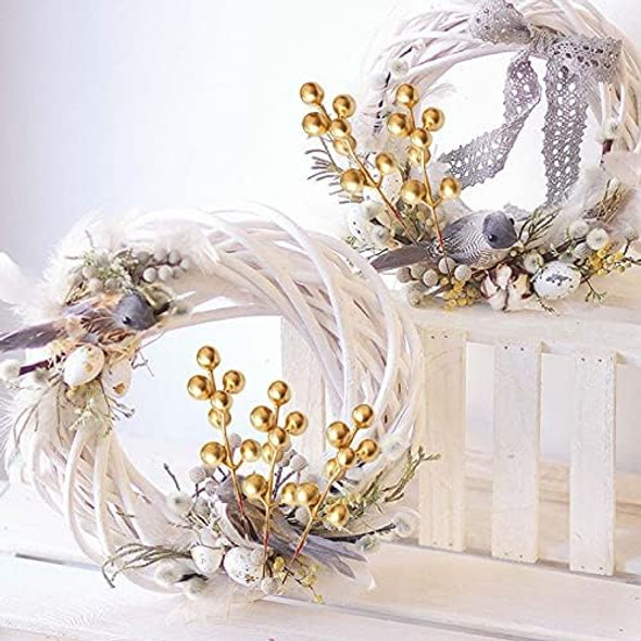 Fake Christmas Picks Artificial Glitter Golden Berry Stem Ornaments Decorative Sticks for Christmas Tree DIY Wreath Crafts Fireplace Holiday Home Decor (30, Golden)