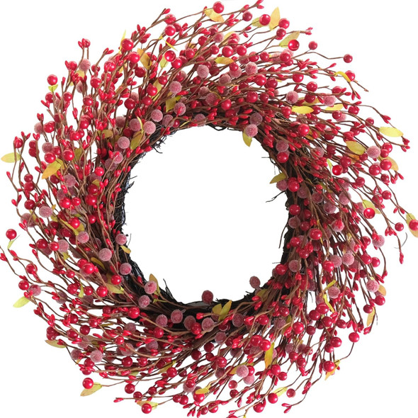 Idyllic 18 Inch Christmas Sugared Berry Wreath for Front Door, Winter Red Berry Wreath for Christmas, Farmhouse Juicy Christmas Wreath Wall Window Home Decor Wreath