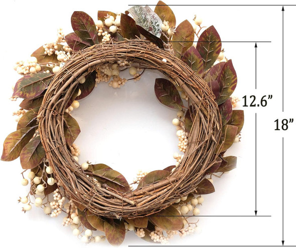idyllic Artificial Eucalyptus Leaf Wreath White Berries Greenery for Front Door Decor Outdoor Wall Decoration 18"