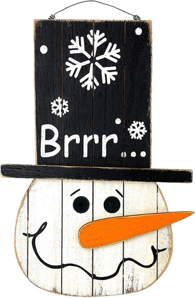 Snowman Sign Christmas Holiday Decoration Door Wall Indoor Outdoor Wooden Hanging (Snowman Brrrr)
