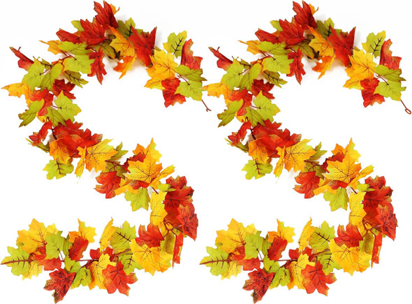 2 Pack Fall Decor Fall Garland Maple Leaf Garland, Thanksgiving Decorations Fall Decorations for Home, 5.8Ft Artificial Faux Fall Leaves Garland Harvest Decorations for Porch Decor Fall Home Decor