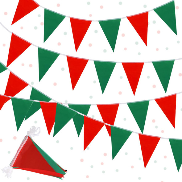 165 ft Christmas Pennant Banner Christmas Decorations Party Decoration Red and Green Pennant Banner Triangle Flag Banner for Christmas Outdoor Indoor Decoration Birthday Party