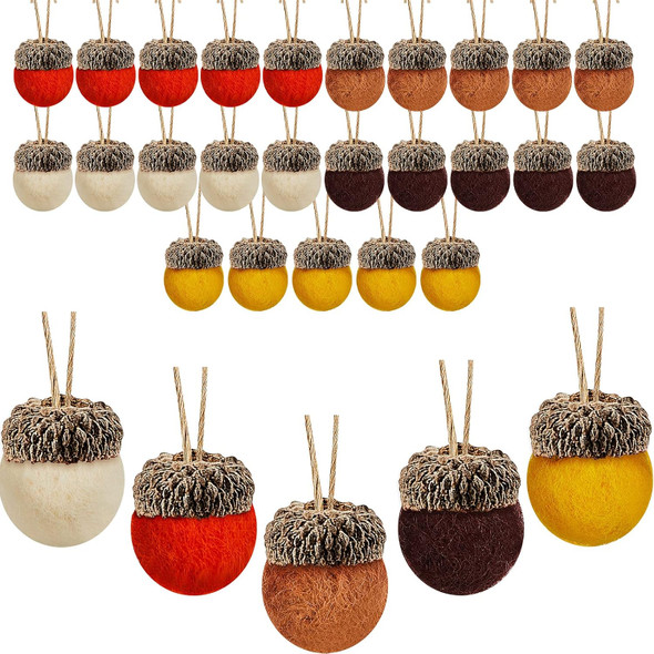 25 Pieces Thanksgiving Felt Acorn Ornaments Wool Felted Acorn Garland Felt Balls Pom Acorns Farmhouse Acorn with 32.8 Feet Rope for Fall Christmas Tree Mantel Decoration (Mixed Color)
