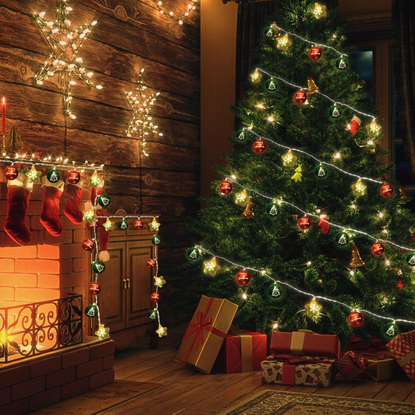 Christmas Decorations Lights, 13.5ft 20 Led Battery Christmas Lights with Timer & 8 Modes, Christmas Ball & Star Ornaments Lights for Xmas Tree Wreath Window Wall Home Garden Outdoor Indoor Decor
