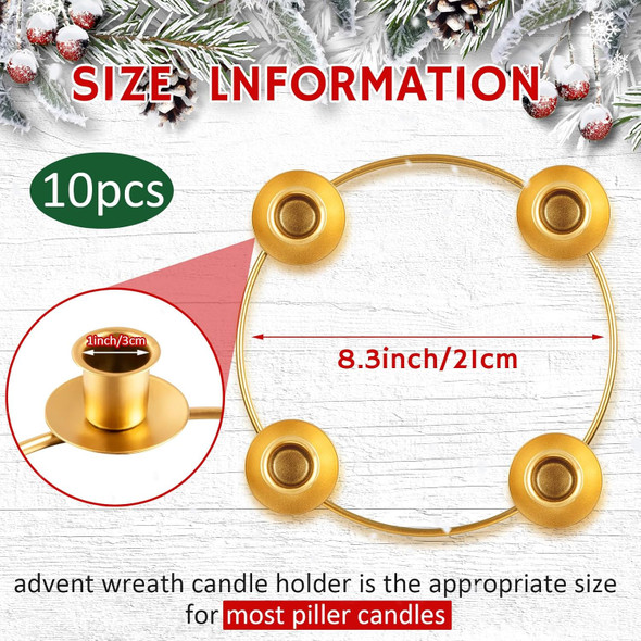 Jadive 10 Pcs Christmas Advent Season Candle Holder Metal Advent Wreath Ring Gold Candle Ring for Home Table Decoration