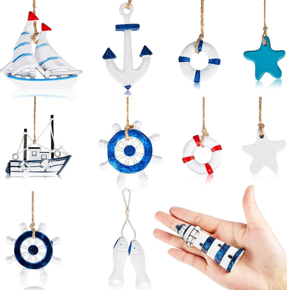 Jetec 22 Pcs Nautical Christmas Ornament Beach Christmas Ocean Ornaments Coastal Nautical Christmas Tree Ornaments Starfish Anchor Sea Life Beach Christmas Decorations for Home Small Party Office