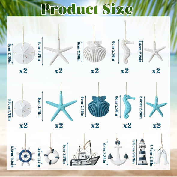 Jetec 26 Pcs Resin Starfish Ornaments Bulk Beach Wedding Bathroom Wall Decor Seashell Sand Dollars Beach Coastal Theme Summer Tree Fish Net Decor