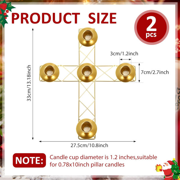 2 Pcs Christmas Advent Candle Wreath Ring Metal Candle Holder for Pillar Advent Candles Candle Sticks Rustic Candlesticks Holders for Xmas Table Centerpiece Decor Home(Thin,Cross)