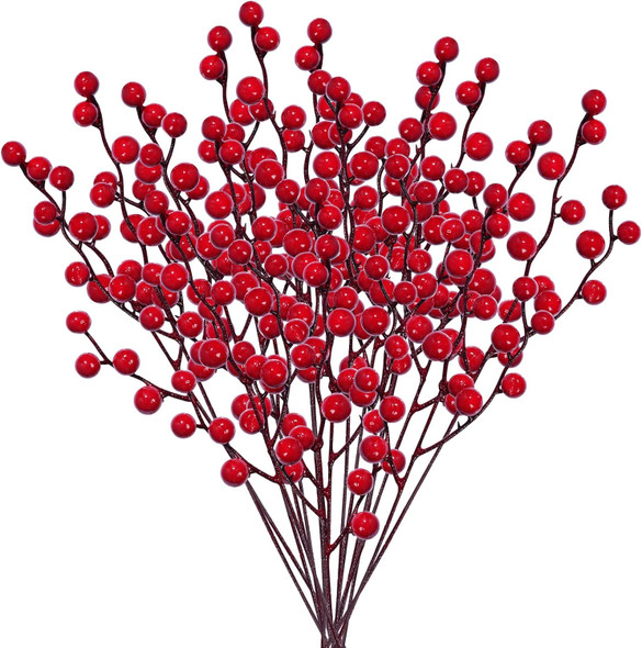 12 Pack Artificial Red Berry Stems Branches Christmas Berry Twig Stem Burgundy Berry Picks Holly Berries for Xmas Tree Wreath Home Decorations Floral Arrangements