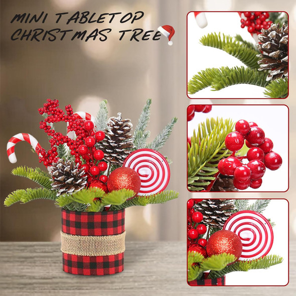 Mini Christmas Tree, Small Tabletop Christmas Tree Tiny Artificial Xmas Tree Little Potted for Christmas Holiday Desk Table Décor Winter Indoor Outdoor Decoration(Red)
