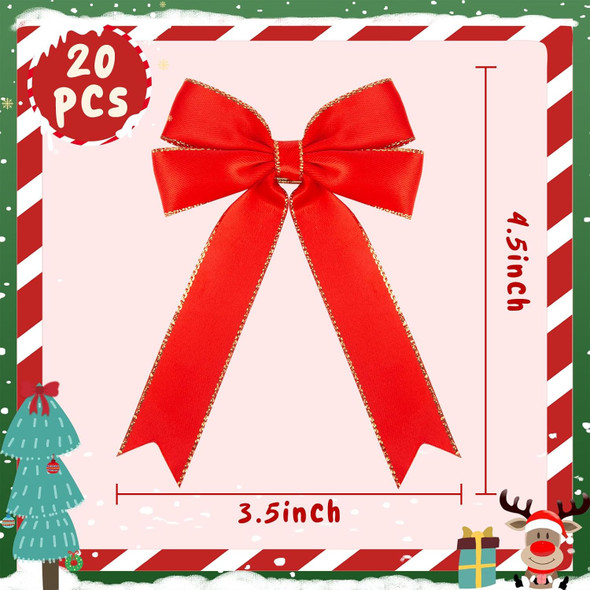 JOHOUSE 20PCS Christmas Bow Decorations, Holiday Red Satin Christmas Wreath Bow, Great for Christmas Garland Outdoor Christmas Decorations Crafts Box Xmas Tree