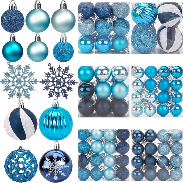 JOHOUSE 100PCS Christmas Ball Ornaments, Christmas Tree Decoration Shatterproof Blue Baubles Snowflakes Hanging Ornaments for Xmas Tree Wreath Christmas Party Wedding