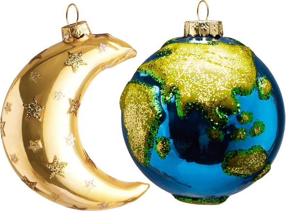 Joiedomi Hanging Ornament, 2 PCS Christmas Earth & Moon Glass Blown Ornaments, Unique Design, Premium Quality, for Christmas Tree Decoration