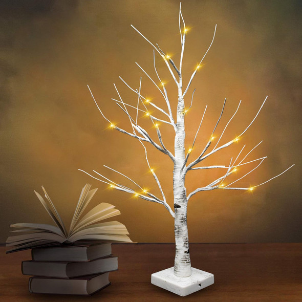 Joiedomi 2 Pack 24" LED Birch Tree, Battery Operated Warm White Tabletop Tree with Timer Light Jewelry Holder Decor for Christmas Thanksgiving Home Party Wedding