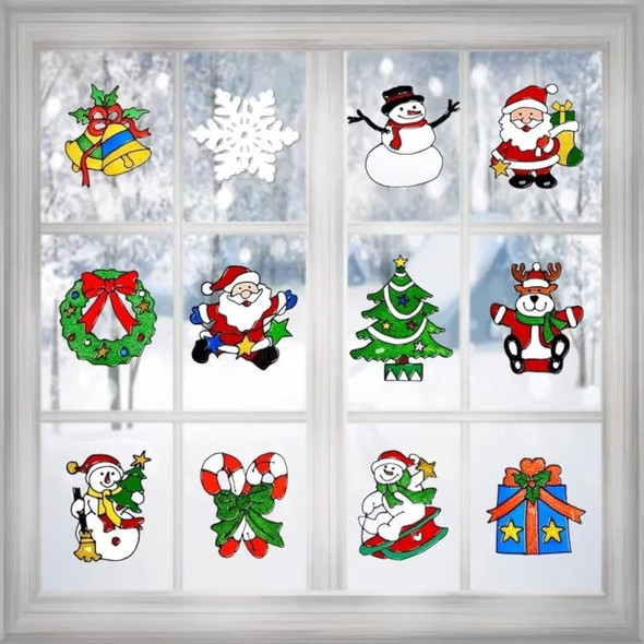 12 Pcs Christmas Window Clings Decal Ornaments Christmas Decorations Christmas Window Stickers for Christmas Window Decorations Party Supplies Snowman, Santa Claus and More
