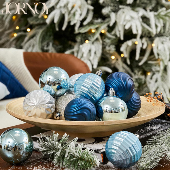 Christmas Ornaments Decorations 30ct Xmas Tree Balls Baubles Sets Decor, Shatterproof, Blue & Silver(2.36in)