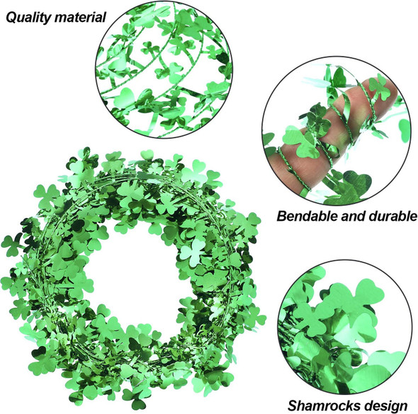 Shamrocks Wire Garland St. Patrick's Day Garland Green Irish Saint Patty Party Decorations (32.8 ft/ 10 Meters)