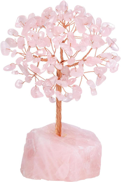 Jovivi Rose Quartz Crystals Tree, Raw Pink Healing Crystals Amethyst Base Bonsai Money Tree for Home Office Table Decor Wealth and Luck