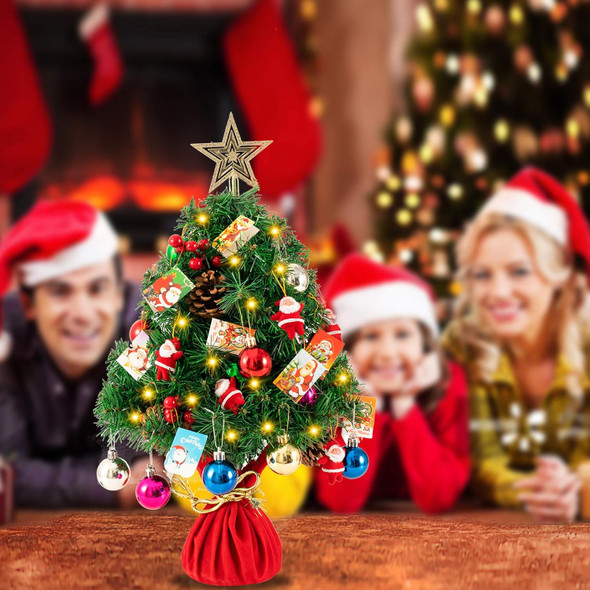 joybest 24 Inch Tabletop Mini Christmas Tree Desktop Xmas Tree Battery Operated with LED String Lights, Red Berries, Star Treetop, Christmas Cards & Ornaments, Best DIY Christmas Decorations, Green