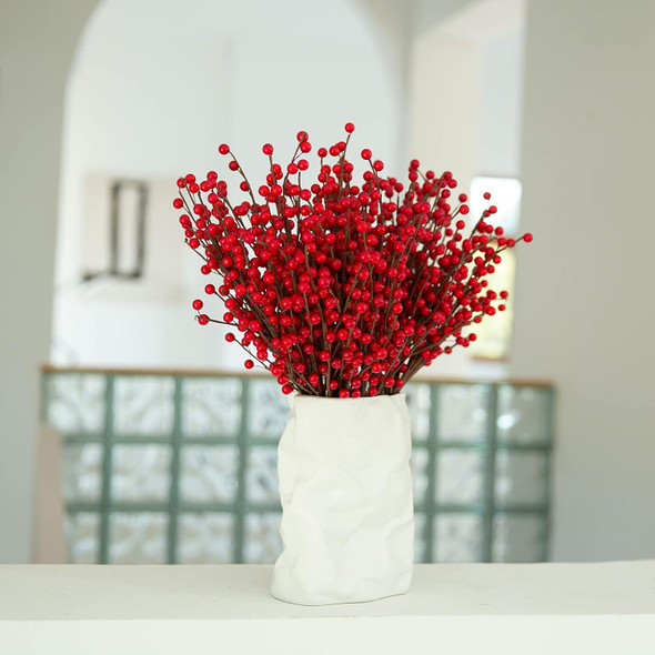 joyhalo 24Pack Red Berry Stems- Extra Long Red Berries for Christmas Tree, Artificial Xmas Berry Picks for Christmas Tree Ornaments Crafts Holiday Home Decor, 12.6inches