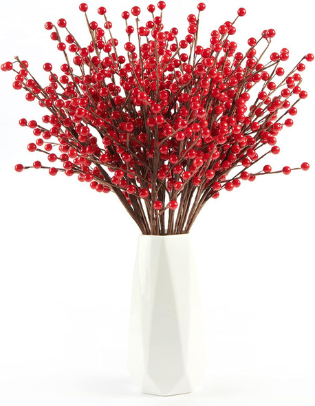 joyhalo 12 Pack Red Berry Stems - Extra Long 18' Red Berries Branches for Christmas Tree, Artificial Xmas Berry Picks for Christmas Tree Ornaments Crafts Holiday Home Decor