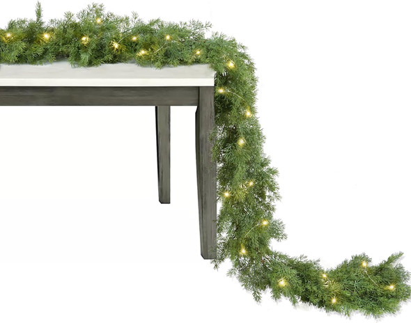 6FT Pine Christmas Garland, Artificail Christmas Greenery Garland with 50LED Lights,Realistic Cedar Garland Cypress Garland for Holiday Mantel Fireplace Table Centerpiece Decoration