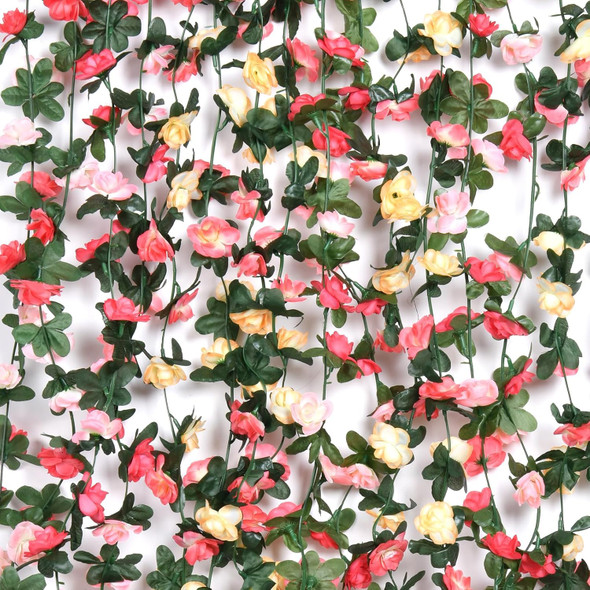 8pcs 66FT Flower Garland, Artificial Rose Vine Flowers with Green Leaves Silk Fake Hanging Flowers for Room, Anniversary Wedding Birthday Christmas Wall Backdrop Arch Decor, Champagne and Pink