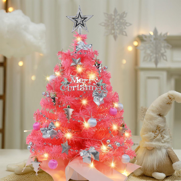 Juegoal Pink Mini Christmas Tree, 24 Inch/2 FT Lighted Tabletop Artificial Xmas Pine Tree, Small Spruce Tree Light Up Battery Operated & Timer with 50 LED Lights, for Holiday Winter Home Party Decor