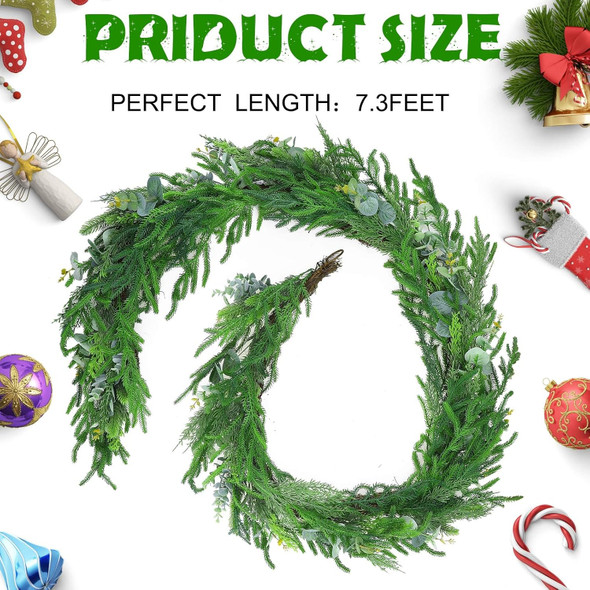 Jutom 1 Pack Christmas Norfolk Pine Garland 7.3ft Artificial Cypress Cedar Pine Needles Greenery Seasonal Garland for Winter Holiday Indoor Outdoor Decor (Cypress Branches Style)