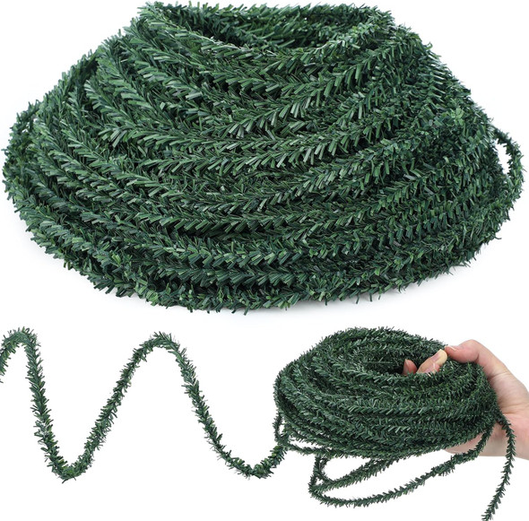 Jutom 100 Feet Christmas Miniature Artificial Pine Garlands Mini Pine Greenery Roping Garlands Mini Thin Pine Garland Pine Wired Stems for Christmas Decorations Crafts and Holiday Outdoor Decor