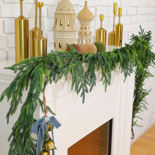 Jutom Christmas Garlands Norfolk Pine Garland Realistic Artificial Faux Greenery Garland Cedar Garland for Mantle Holiday Indoor Outdoor Fireplace Winter Christmas Decorations(2 Pcs,9 Feet)