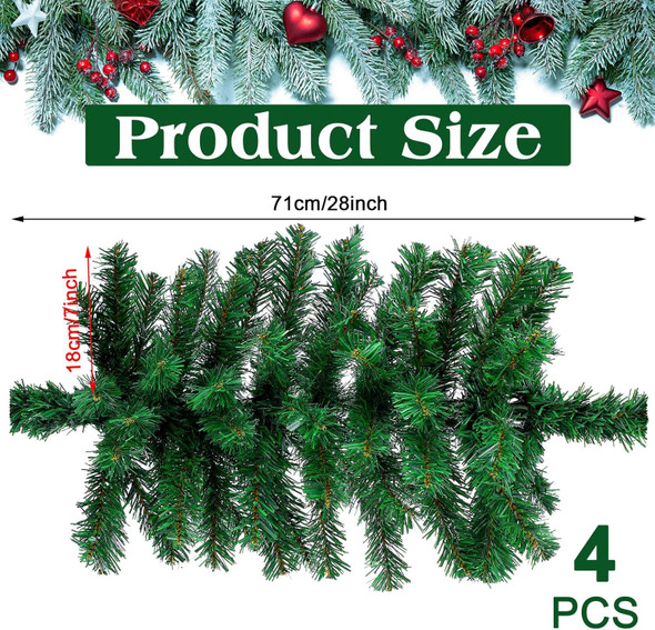 Artificial Christmas Swag 28 Inch Faux Pine Swag Greenery Pine Swags for Christmas Lush Christmas Window Swags for Mailbox Outdoor Holiday Wreath Home Door Xmas Fireplace Decorating (4 Pcs)