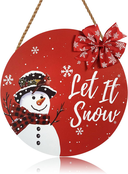 Christmas Snowman Door Sign Front Door Decor Wall Hanging Decoration Xmas Wood Door Hanger for Outdoor Porch Indoor 12in