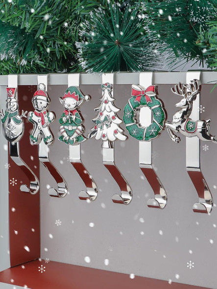 Kalolary Christmas Stocking Hangers for Fireplace, 6 Styles Christmas Tree Stocking Holders Mantle Non-Slip Sturdy Mantel Stocking Hooks, Stocking Clips, Stocking Hooks for Christmas Party Decoration