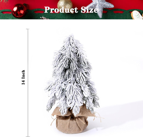 Tabletop Christmas Tree, 12 Inch Artificial Snow Flocked Small Mini Christmas Tree with Burlap Base for Home Office Table Desk Dining Bedroom Christmas Party Decorations
