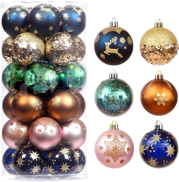 2.36"/60mm Christmas Balls Ornaments Set, 30 Pcs Christmas Tree Decorations Balls Shatterproof Hanging Christmas Ornaments for Xmas Trees Decor Christmas Holiday Party(Navy Blue,Gold, Pink, Green