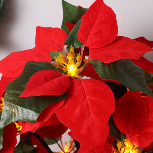 18 LED Poinsettia Tree Lamp Red Christmas Tabletop Tree Light Bonsai Tree Lamp 6 Hrs Timer Battery/USB Operated 8 Lighting Modes for Home Birthday Party Christmas Decor（Warm White）
