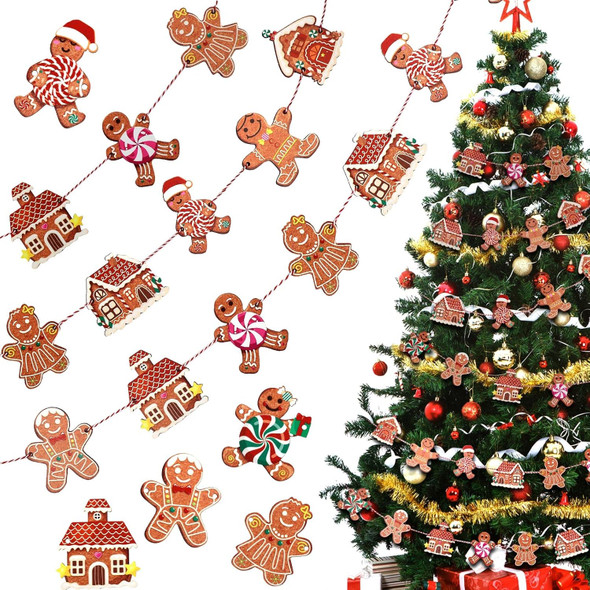 6 Feet Christmas Tree Garland Gingerbread House Man Cookie Garlands Peppermint Candy Party Xmas Garland Round Lollipop Gingerbread Man Banner Holiday Decoration for Party Xmas Tree (Wood)