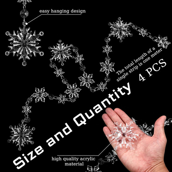 Karenhi 4 Pcs 13 Feet Clear Snowflake Garland Hanging Christmas Acrylic Snowflake Ornaments with Bead Hanging Crystal Garland Snowflake Garland for Christmas Tree Wedding Winter Xmas Party Supplies