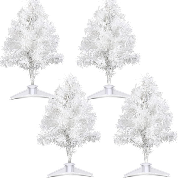 Kathfly 4 Pieces Mini White Christmas Tree 12 Inch Miniature Artificial Small Desktop Xmas Tree with Plastic Stand for Party Supply Home Office Decor