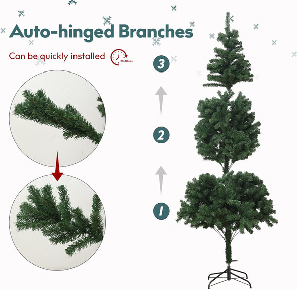 4.5FT Pre-Lit Faux Cashmere Christmas Tree, Snow Velvet Pine Needle Christmas Tree with 100 Warm White Lights with Ornaments, Collapsible Metal Base for Home Store Party Holiday Decorations