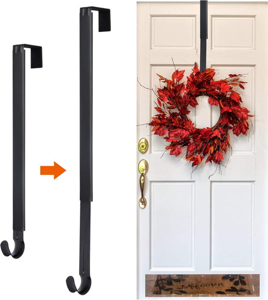Kederwa Adjustable Wreath Door Hanger, Metal Wreath Hooks Over The Door from 14.9-25 Inch, Halloween Wreath Holder for Fall Christmas Thanksgiving Wreath Decor