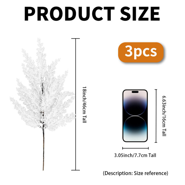 Snowy Artificial Pine Branches Set of 3 Snow Frosted Faux Cedar Stems White Winter Twigs Christmas Picks Greenery Sprays for Xmas Tree Topper Filler DIY Garland Home Vase Table Decoration 17 Inch (3)