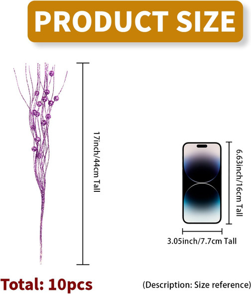 10 Pcs Artificial Glitter Berry Stems for Christmas Tree Picks Curly Sprays Faux Glitter Berry Branches Christmas Tree Twigs Filler Decorations Festival Wreath Supplies Table Centerpiece (Purple, 10)